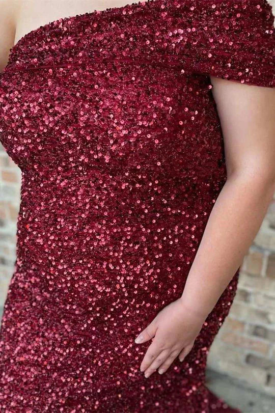 Plus Size Prom Dress Sequin Off The Shoulder Mermaid Long