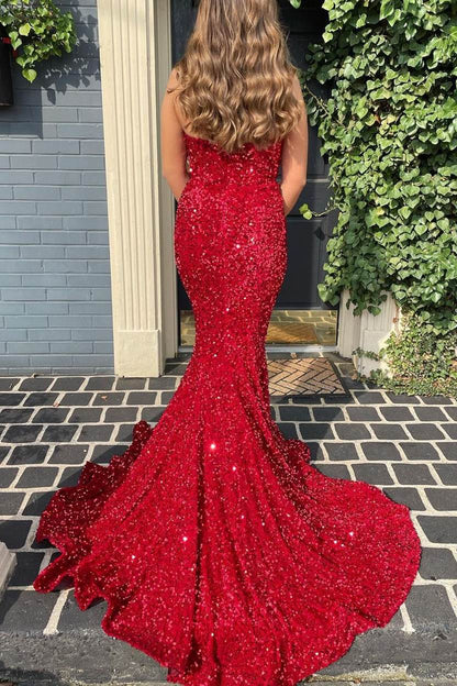 Mermaid Sequins Strapless Prom Dresses