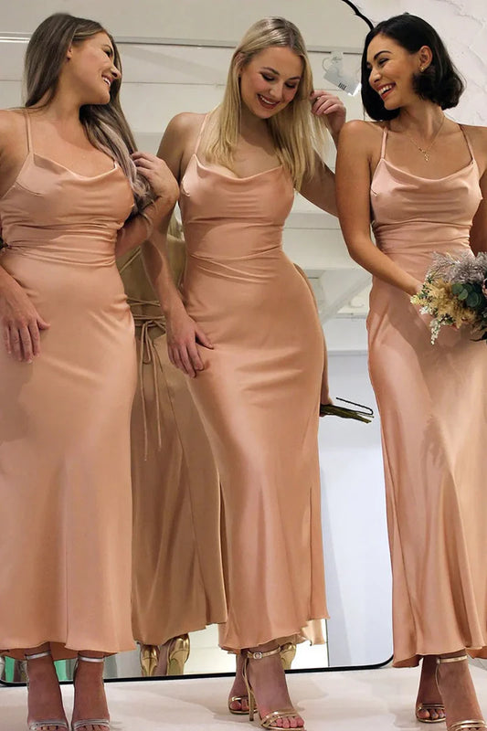 Bridesmaid Dress Satin Sheath Lace-Up Back