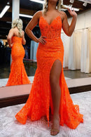 Prom Dress Mermaid Spaghetti Straps Sequined Lace