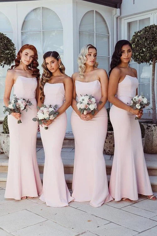 Bridesmaid Dresses Simple Strapless Satin Cheap Long