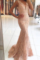 Prom Dresses  Sexy Mermaid Lace V Neck Beads Sleeveless Long