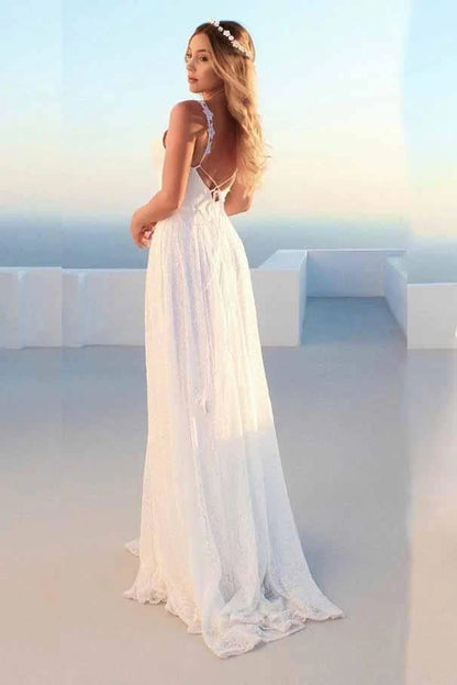 Wedding Dresses Sexy Spaghetti Straps Sleeveless Beach Simple  Backless Long Beach