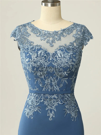 Mother Of The Bride Dresses Lace Navy Blue With Jacket Cap Sleeves