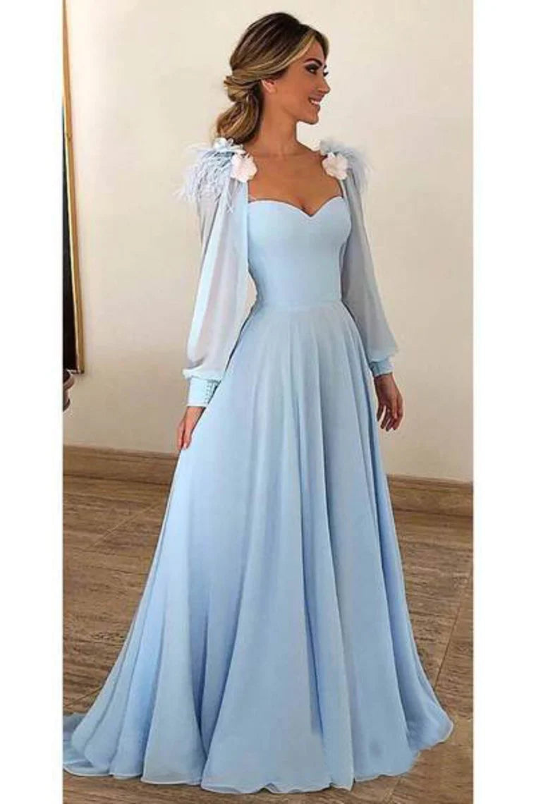 Prom Dresses Chiffon Long Sleeves Modest Formal Dress