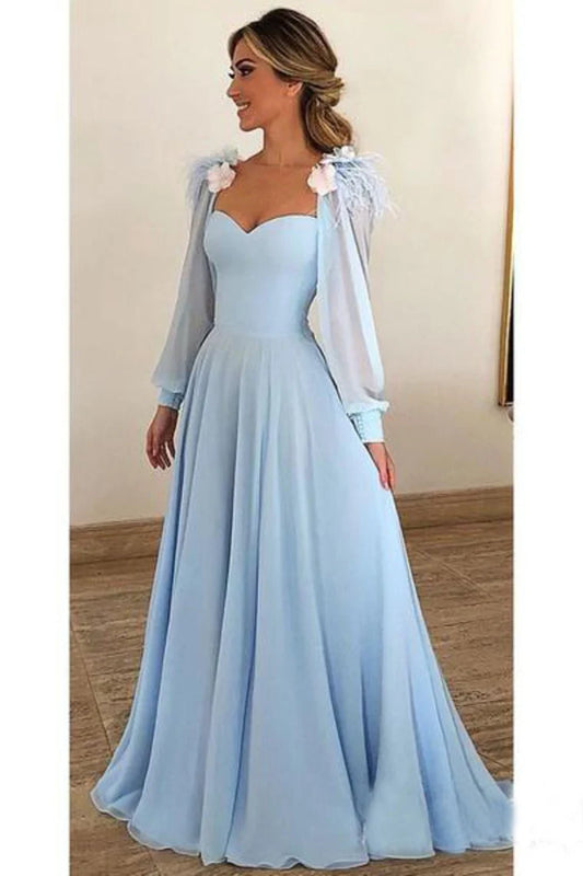 Prom Dresses Chiffon Long Sleeves Modest Formal Dress