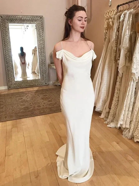 Wedding Dresses Spaghetti Straps Long Sheath Satin Bride Dresses