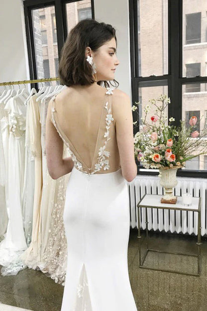 Straps Mermaid  Spandex With Applique Sweep Train Wedding Dresses