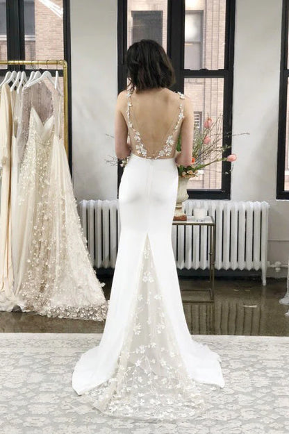 Straps Mermaid  Spandex With Applique Sweep Train Wedding Dresses