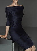 Mother Of The Bride Dresses Sheath Off-The-Shoulder Half Sleeves Knee-Length Satin