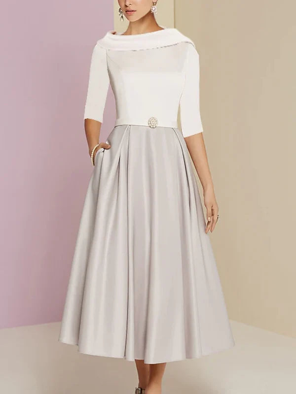 Mother Of The Bride Dresses A-Line/Princess Jewel Neck Half Sleeve Tea Length