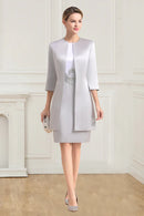 Mother of the Bride Dress Two Piece 3/4 Sleeves Short Sheath with Jacket