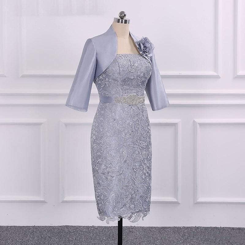 Mother Of The Bride Dress Vintage Lace Sheath 3/4 Sleeve Tea Length With Jacket