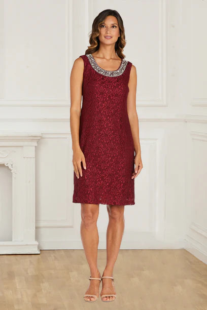 Mother Of The Bride Dress Vintage Two Piece Lace Burgundy Sheath/Column 3/4 Sleeves  With Beaded