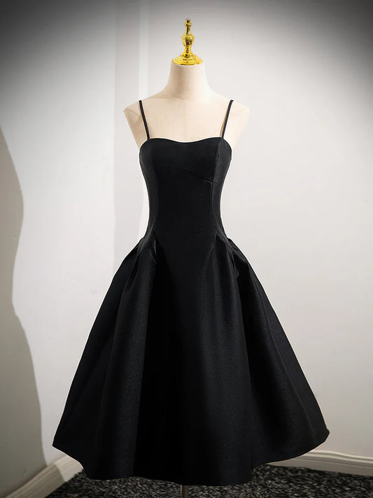 Hepburn style Prom Dress Simple A-Line Satin Black Temperament Short Formal Fashion Dress