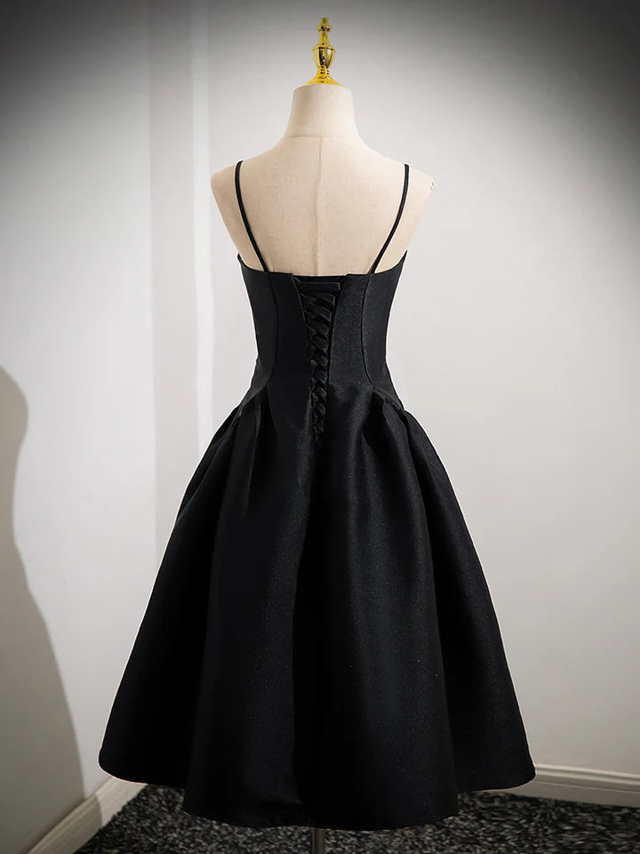 Hepburn style Prom Dress Simple A-Line Satin Black Temperament Short Formal Fashion Dress