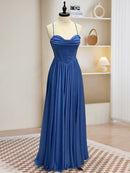 Sweetheart A-Line Neck Spaghetti Strap Long Prom Dress Backless Lace up Long Shining Party Dress