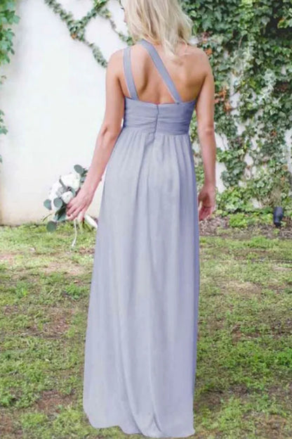 Bridesmaid Dress One Shoulder Chiffon Long Pleated