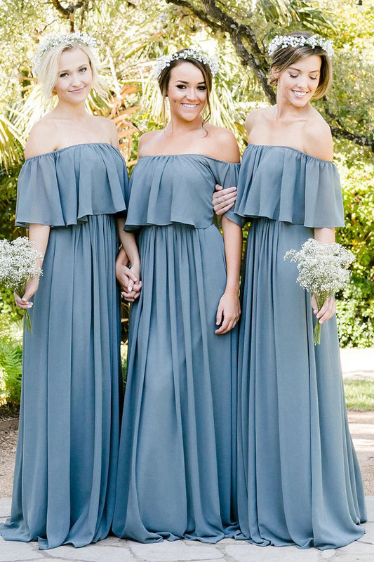 Bridesmaid Dress A-Line Off the Shoulder Long Chiffon