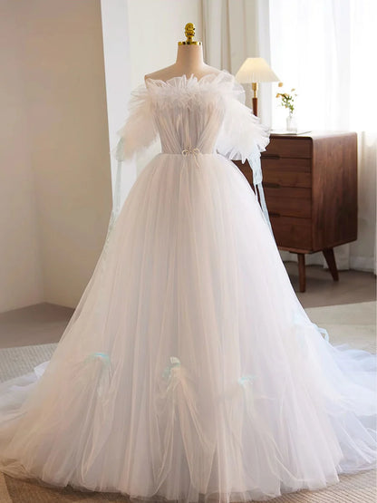 Formal Dress Unique Long Dress A-Line Tulle Bow knot Atmosphere Wedding Dress