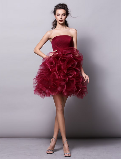 Ball Gown Hot Homecoming Cocktail Party Valentine's Day Dress Strapless Sleeveless Short / Mini Tulle with Ruched Tier