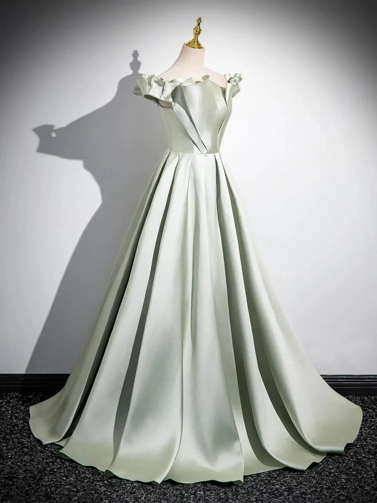 A-Line Formal Dress Off Shoulder Satin Long Evening Dress