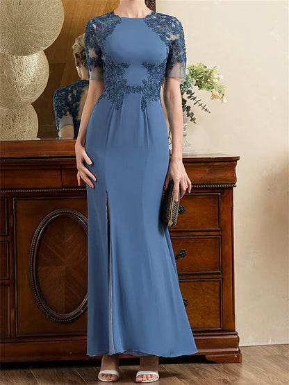 Mother Of The Bride Dresses Trumpet Short Sleeves Ankle-Length With Slit