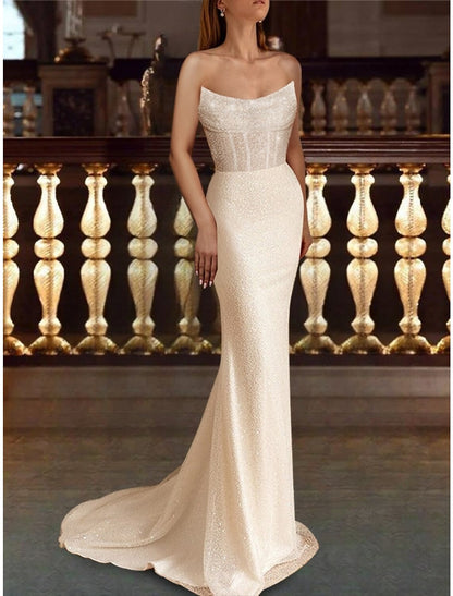 Reception Formal Wedding Dresses Mermaid / Trumpet Sweetheart Sleeveless Court Train Lace Bridal Gowns With Pleats Pearls