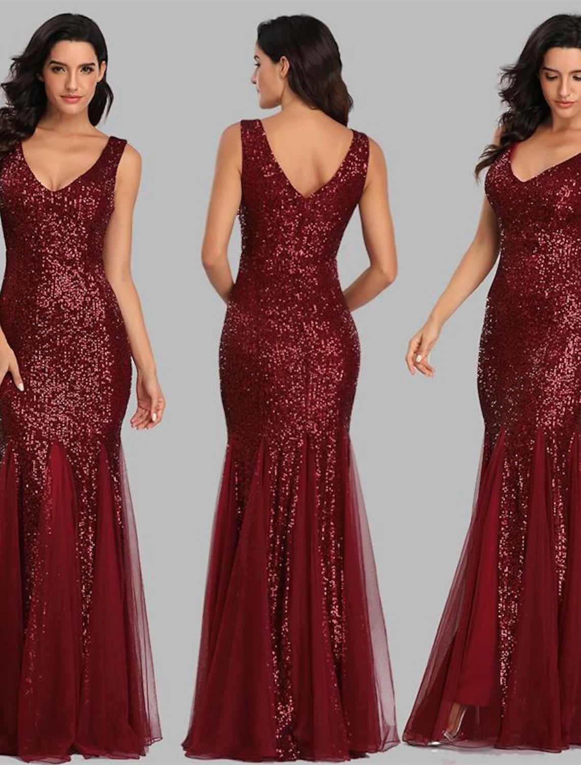 Mermaid / Trumpet Sparkle Sexy Party Wear Formal Evening Dress V Neck Sleeveless Floor Length Sequined with Sequin