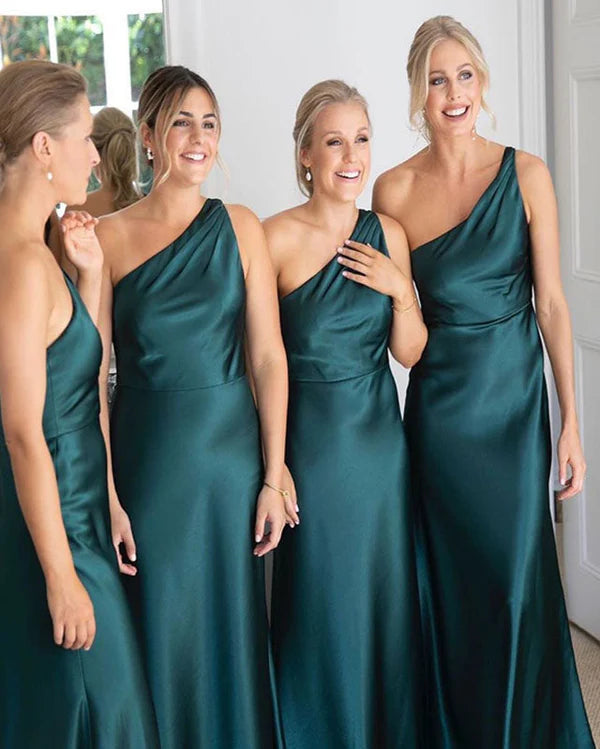 Bridesmaid Dress Sheath One Shoulder Silk Satin Sleeveless Long