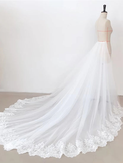 Casual Wedding Dresses A-Line Separates Separates Court Train Lace OverSkirts Bridal Gowns With Appliques Solid Color