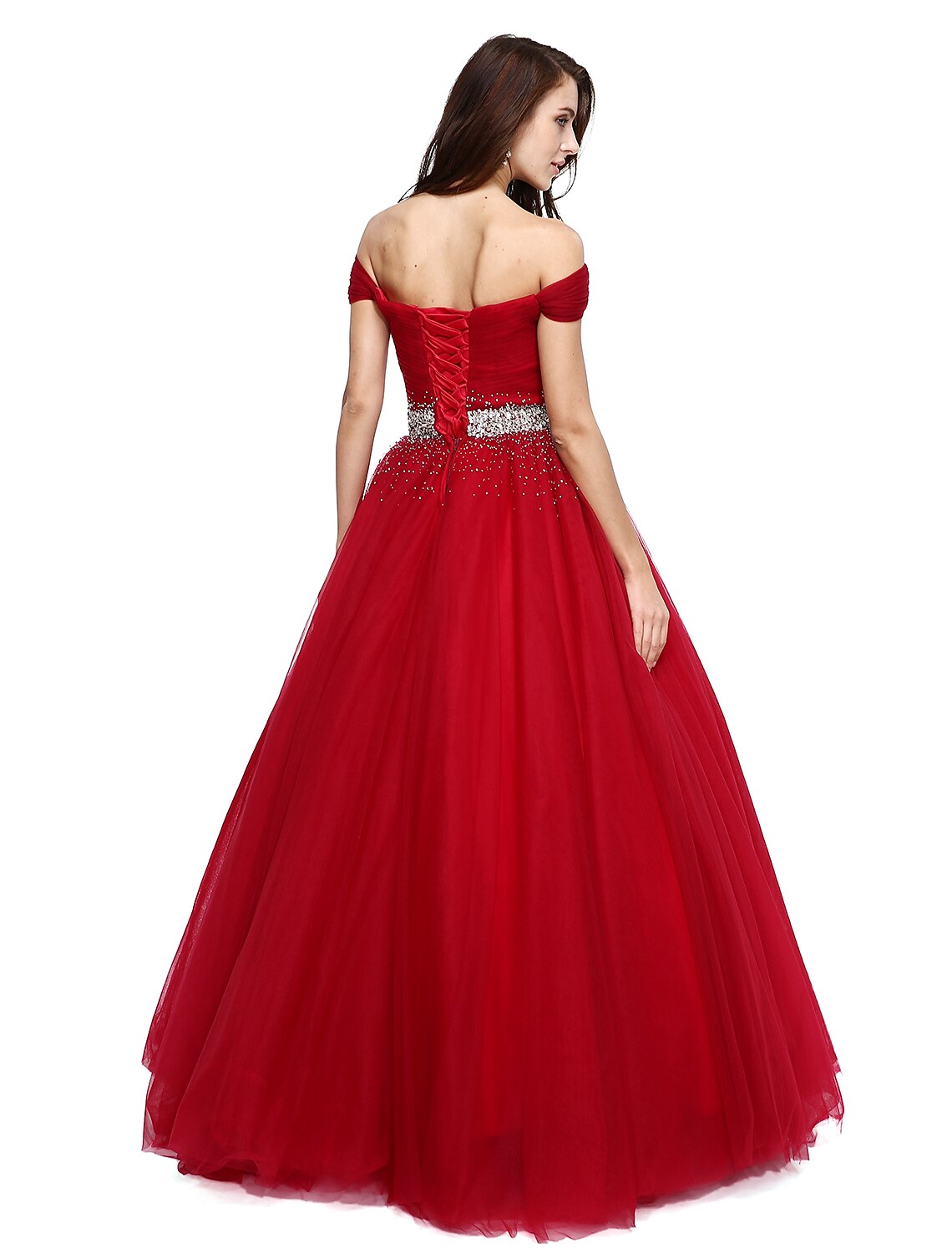 Ball Gown Elegant Dress Formal Evening Floor Length Sleeveless V Wire Tulle with Beading Sequin