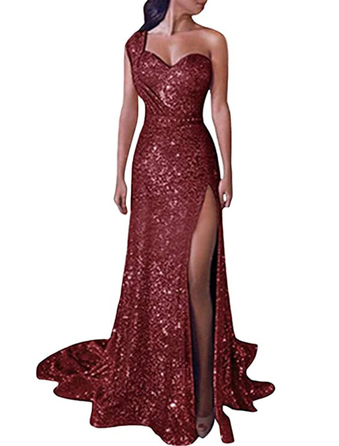 Mermaid / Trumpet Evening Dresses Sexy Sparkle & Shine Dress Prom Formal Evening Court Train One Shoulder Sleeveless Sequined with Sequin Slit