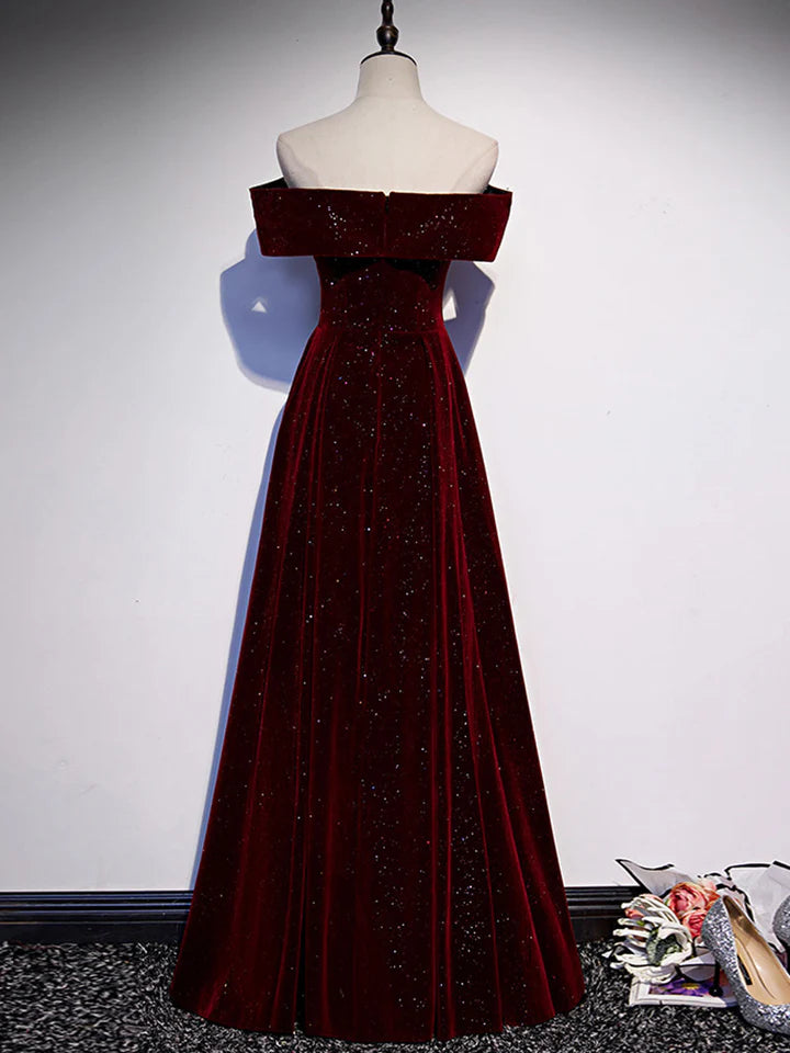 Autumn Winter A-Line Velvet Dress  Off Shoulder Long Evening Dress Elegant Formal Shining Dress