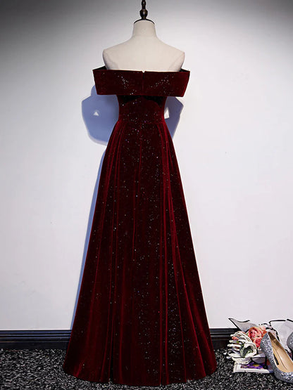 Autumn Winter A-Line Velvet Dress  Off Shoulder Long Evening Dress Elegant Formal Shining Dress