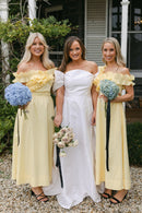 Bridesmaid Dresses Off the Shoulder Ruffle Satin Ankle Length