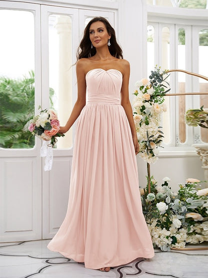 A-Line/Princess Chiffon Ruffles Strapless Sleeveless Floor-Length Bridesmaid Dresses