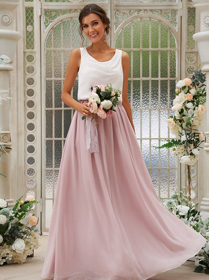 A-Line/Princess Chiffon Ruffles Scoop Sleeveless Floor-Length Two Piece Bridesmaid Dresses