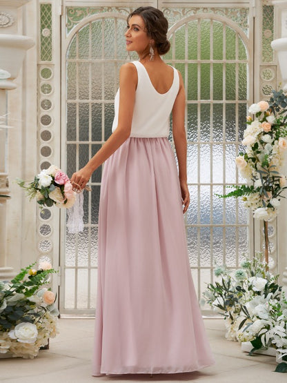 A-Line/Princess Chiffon Ruffles Scoop Sleeveless Floor-Length Two Piece Bridesmaid Dresses