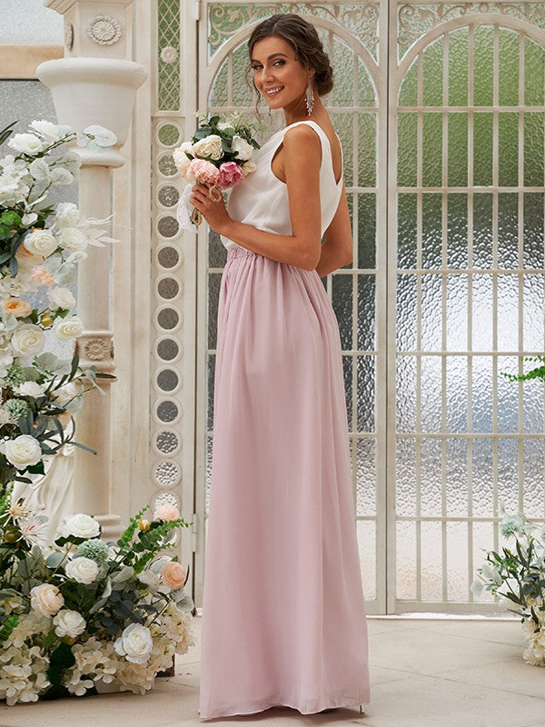 A-Line/Princess Chiffon Ruffles Scoop Sleeveless Floor-Length Two Piece Bridesmaid Dresses