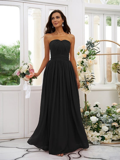 A-Line/Princess Chiffon Ruffles Strapless Sleeveless Floor-Length Bridesmaid Dresses