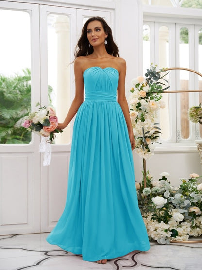 A-Line/Princess Chiffon Ruffles Strapless Sleeveless Floor-Length Bridesmaid Dresses