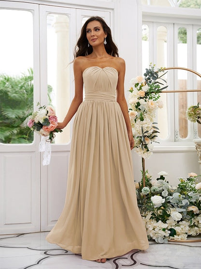 A-Line/Princess Chiffon Ruffles Strapless Sleeveless Floor-Length Bridesmaid Dresses