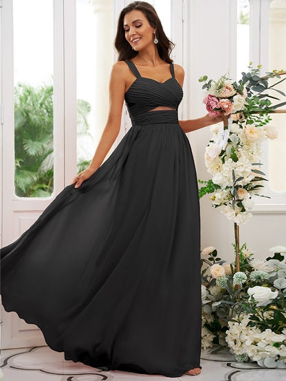 A-Line/Princess Chiffon Ruched Straps Sleeveless Floor-Length Bridesmaid Dresses