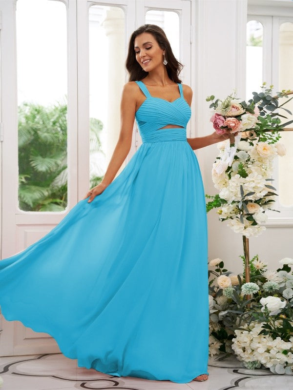 A-Line/Princess Chiffon Ruched Straps Sleeveless Floor-Length Bridesmaid Dresses