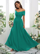 A-Line/Princess Chiffon Ruched Off-the-Shoulder Sleeveless Floor-Length Bridesmaid Dresses