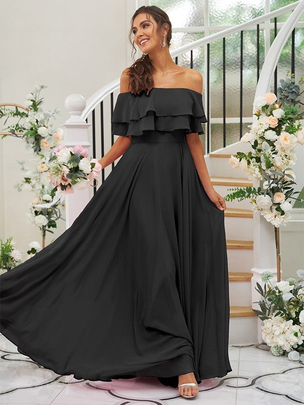 A-Line/Princess Chiffon Ruffles Off-the-Shoulder Sleeveless Floor-Length Bridesmaid Dresses