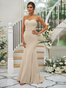 Trumpet/Mermaid Stretch Crepe Ruffles Strapless Sleeveless Sweep/Brush Train Bridesmaid Dresses