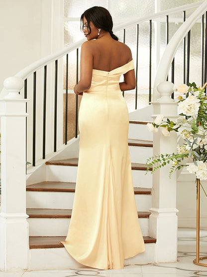 Sheath/Column Ruched One-Shoulder Sleeveless Sweep/Brush Train Bridesmaid Dresses