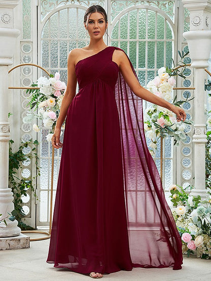 A-Line/Princess Chiffon Ruched One-Shoulder Sleeveless Floor-Length Bridesmaid Dresses